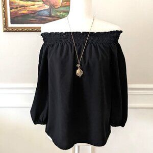 New York & Co Black 3/4 Sleeve Off Shoulder Blouse